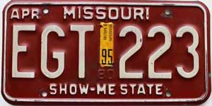 1995 Missouri old license plate for sale EGT223