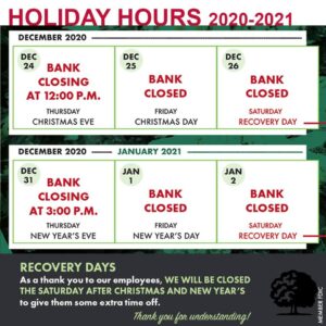 Holiday Banking Hours graphic