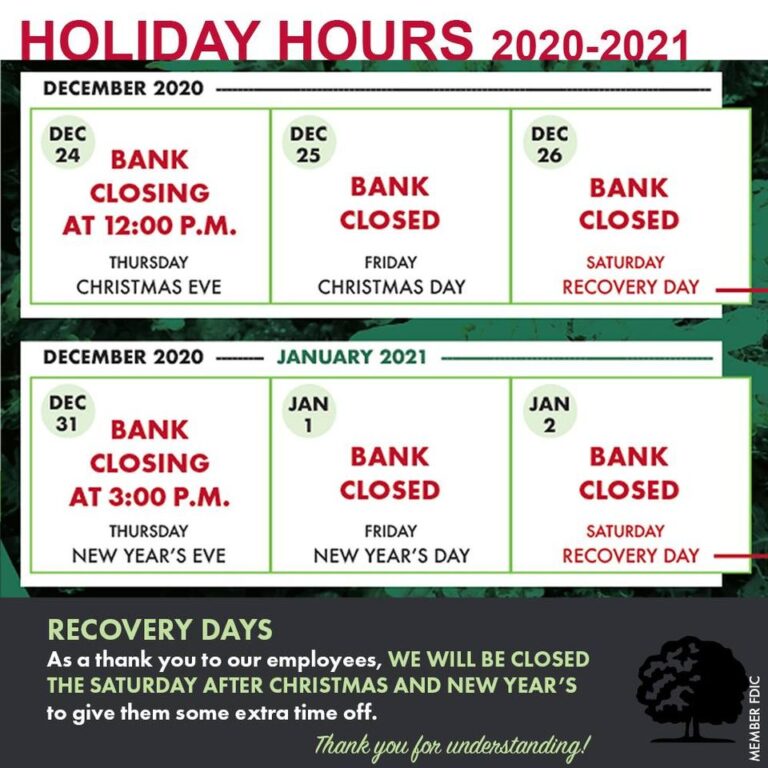 Holiday Banking Hours The Callaway Bank