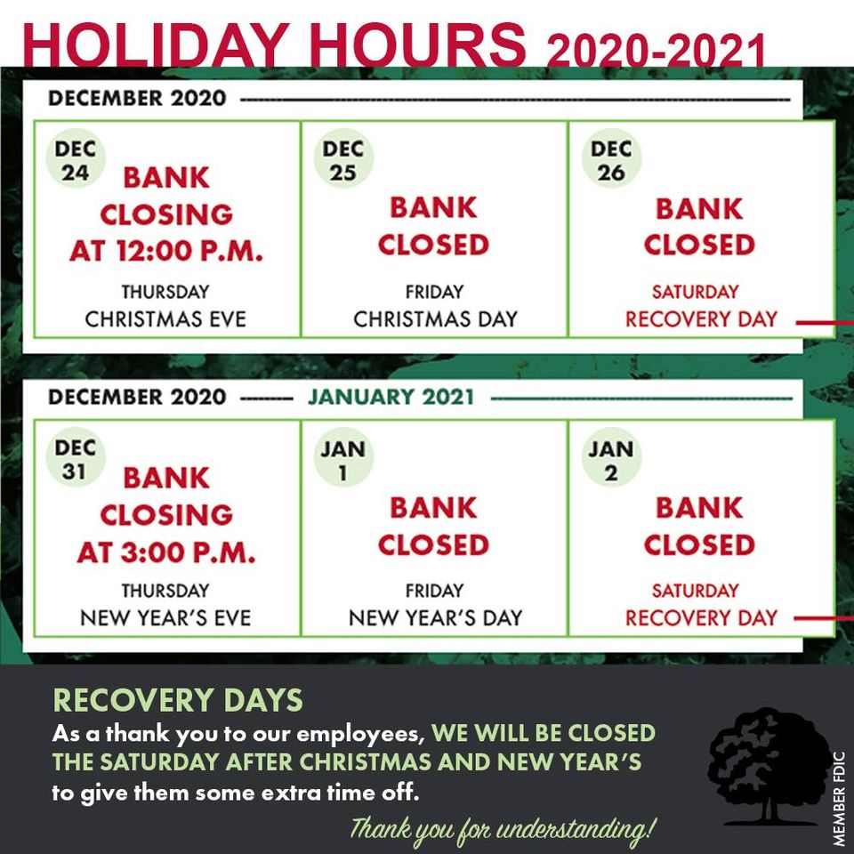 2020-2021 holiday hours