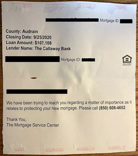 Mortgage Scam Mail